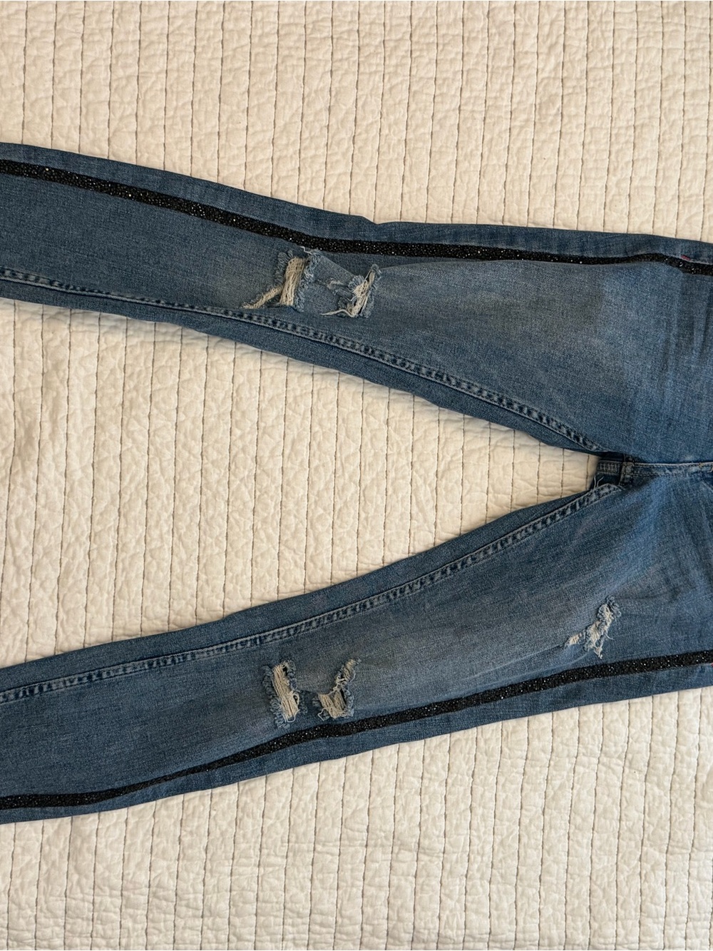 Zara Blue Skinny Jeans with Sparkle Black Side Stripe